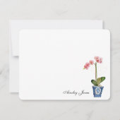 Carte De Remerciements Orchidée rose à l'aquarelle dans un pot bleu (Devant)