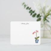 Carte De Remerciements Orchidée rose aquarelle dans un pot bleu (Debout devant)