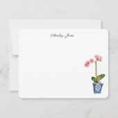 Carte De Remerciements Orchidée rose aquarelle dans un pot bleu (Devant)