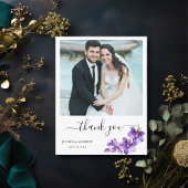 Carte De Remerciements Orchidée violette en mariage en script blanc