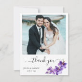 Carte De Remerciements Orchidée violette en mariage en script blanc (Devant)