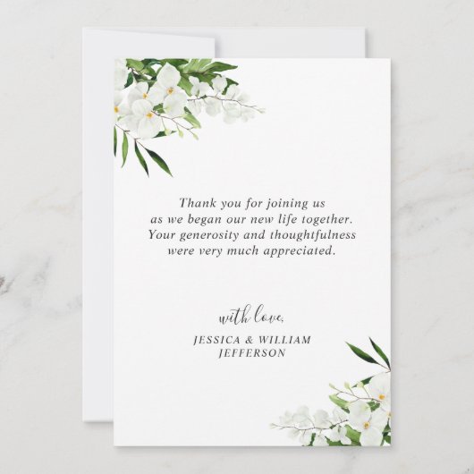 Carte De Remerciements Orchidées blanches élégantes Fleurs de mariage boh (Dos)