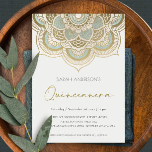 Carte De Remerciements Ornate Gold Mandala Quinceañera 15 Anniversaire In