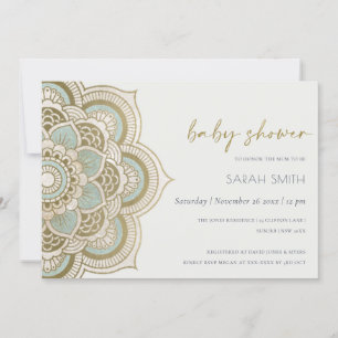 Carte De Remerciements Ornate Gold Turquoise Mandala Baby shower Invitati