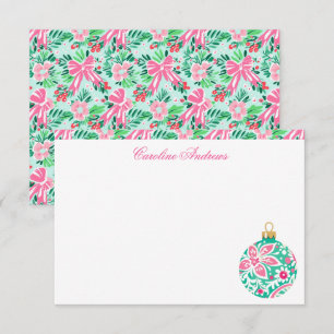 Carte De Remerciements Ornement de plage Preppy Pink & Green Palm