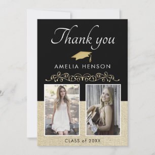 Carte De Remerciements Ornement rustique élégant noir 2 Diplôme photo