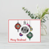 Carte De Remerciements Ornements de Noël DIY BG Monogramme de police de c (Debout devant)