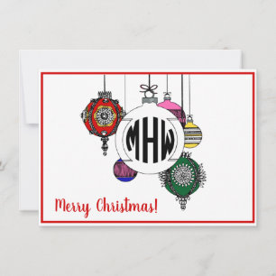 Carte De Remerciements Ornements de Noël DIY BG Monogramme de police de c