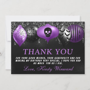 Carte De Remerciements Ornements d'Halloween violet noir Anniversaire