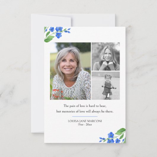Carte De Remerciements Oubliez-moi pas 3 Photos Souvenirs de l'amour funé (Devant)