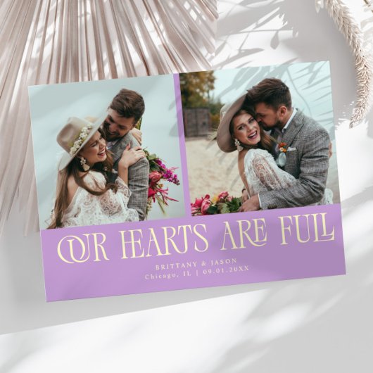 Carte De Remerciements Our Hearts Are Full Lemon Wisteria Wedding Photo