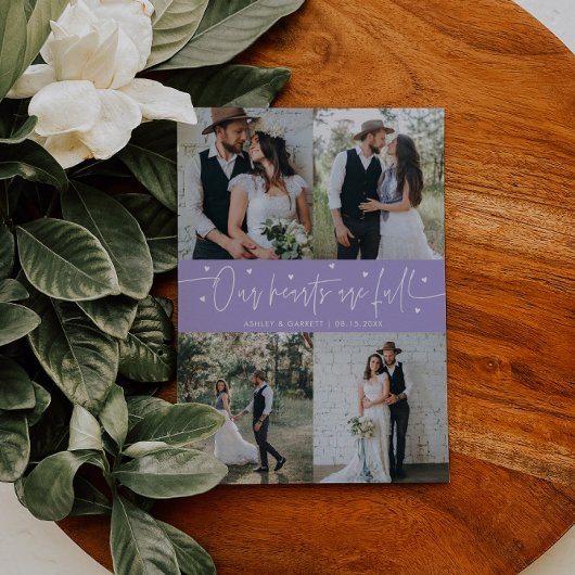 Carte De Remerciements Our Hearts Are Full Wedding Photo Lilac