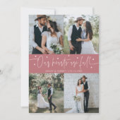 Carte De Remerciements Our Hearts Are Full Wedding Photo Pink (Devant)