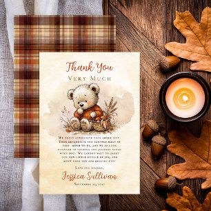 Carte De Remerciements Our Little Cub Teddy Bear Baby Shower d'automne