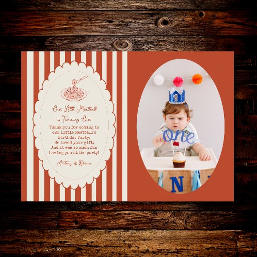 Carte De Remerciements Our little meatball is turning one Birthday Photo