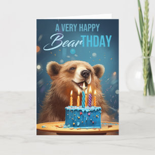 Carte De Remerciements Ours Anniversaire Avec gâteau et bougies Jouer sur