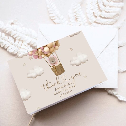 Carte De Remerciements Ours avec ballons Baby shower fille