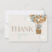 Carte De Remerciements Ours, Ballons Bleus, Ballons à Air Chaud, Baby sho (Devant)