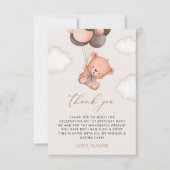 Carte De Remerciements Ours, Ballons Brown, Premier Anniversaire (Devant)