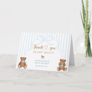 Carte De Remerciements Ours Bleu à peine attendre Baby Shower Élégante Ra