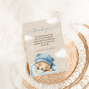 Carte De Remerciements Ours Bleu Sur Les Nuages Baby Shower Garçon 