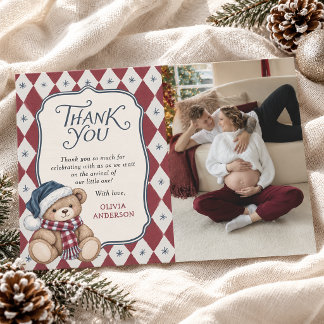 Carte De Remerciements Ours de Noël vintage Baby Shower Préparatoire Phot