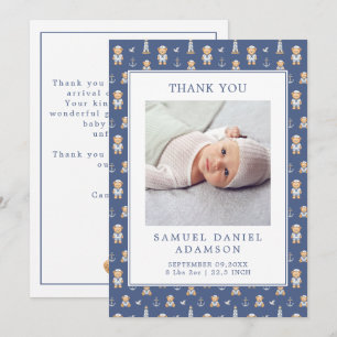 Carte De Remerciements Ours en aquarelle Marin Nouveau-né Photo de bébé