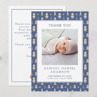 Carte De Remerciements Ours en aquarelle Marin Nouveau-né Photo de bébé