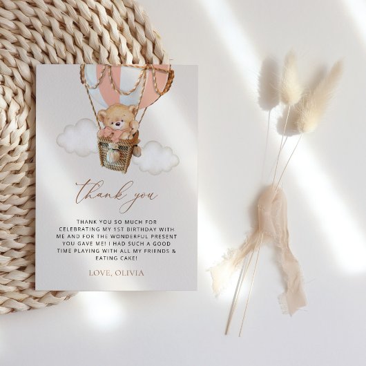 Carte De Remerciements Ours En Conflit, Ballotte À Air Chaud Rose, Premie