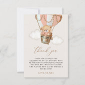 Carte De Remerciements Ours En Conflit, Ballotte À Air Chaud Rose, Premie (Devant)