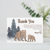 Carte De Remerciements Ours en forêt d'hiver Scandi Baby shower neutre (Debout devant)