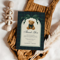 Ours en peluche à noeud vert vintage plaid garçon