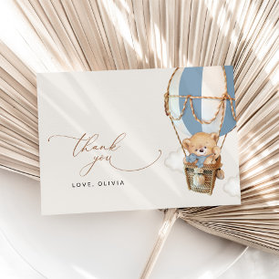 Carte De Remerciements Ours en peluche, Bleu à air chaud, Baby shower