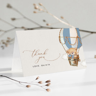 Carte De Remerciements Ours en peluche, Bleu à air chaud, Baby shower