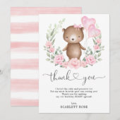 Carte De Remerciements Ours en peluche chic Ballons floraux roses Fille d (Devant / Derrière)