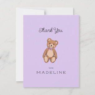 Carte De Remerciements Ours en peluche classique bébé shower lavande viol