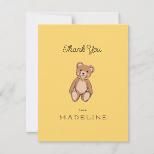 Carte De Remerciements Ours en peluche classique jaune Baby Shower
