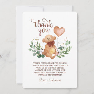 Carte De Remerciements Ours en peluche de verdure très bébé Shower