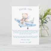 Carte De Remerciements Ours en peluche doux sur un avion (Debout devant)