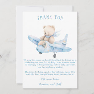 Carte De Remerciements Ours en peluche doux sur un avion