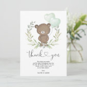 Carte De Remerciements Ours en peluche mignon avec ballons vert Wreath Ba (Debout devant)