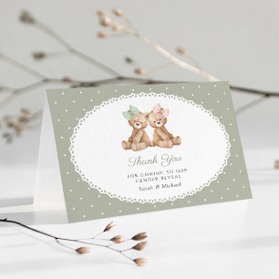 Carte De Remerciements Ours en peluche, Nœud, Petits pois verts, Révélati