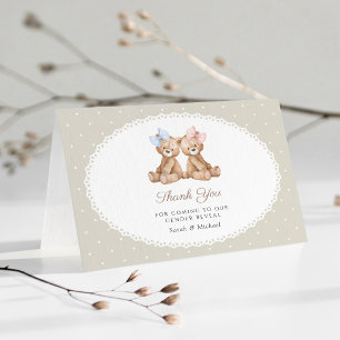 Carte De Remerciements Ours en peluche, Nœud, Points beige, Révélation du