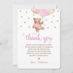 Carte De Remerciements Ours en peluche rose Or Beary beaucoup Baby shower