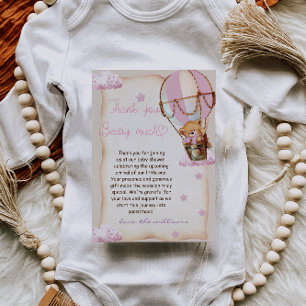 Carte De Remerciements Ours en peluche rose pour bébé fille