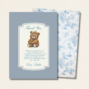 Carte De Remerciements Ours en peluche vintage, fleurs de toile française
