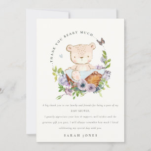 Carte De Remerciements Ours En Teddy Cute Dans Panier Fleur Baby shower B
