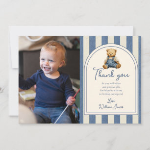 Carte De Remerciements Ours en Teddy Jean Bleu Photo Anniversaire