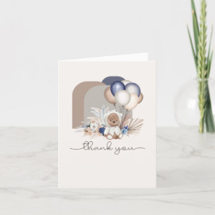Carte De Remerciements Ours et ballons en bois - Bleu, Brown, Neutre 