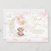 Carte De Remerciements Ours Lune Rouge Or Teddy Ballons Nuages Etoiles (Devant)